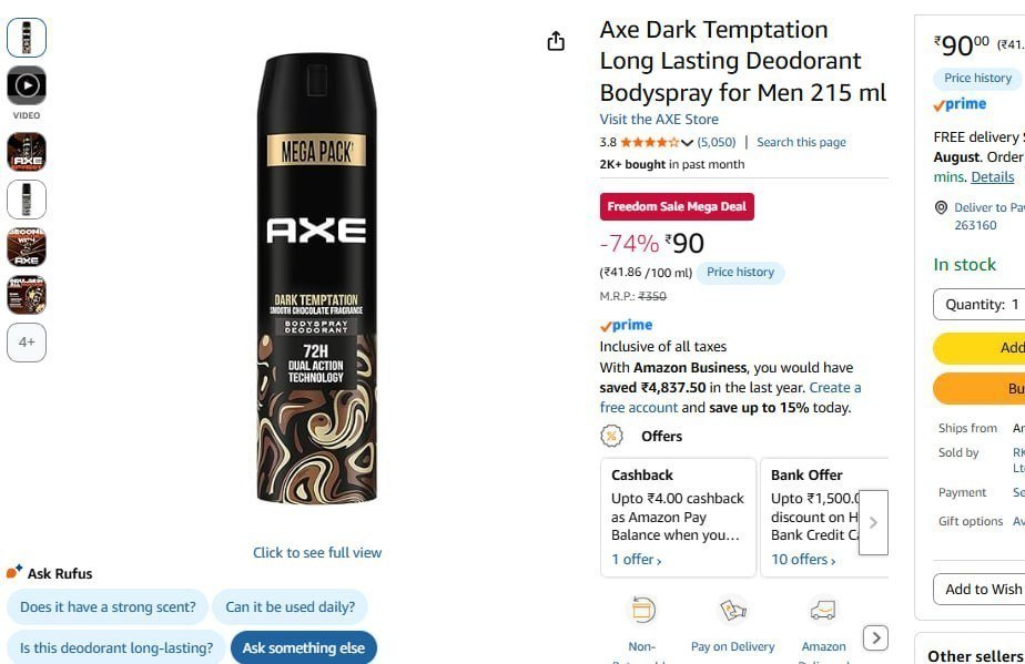 Axe Dark Deodorant 215 Ml 90
