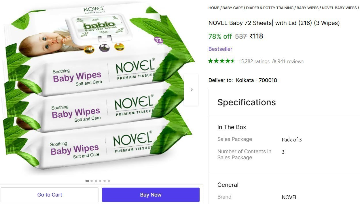 Baby 72 Sheets With Lid (216) (3 Wipes) 118
