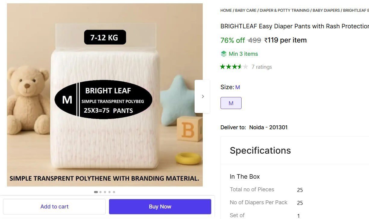 Baby Pull-up Diaper Pants M 25 Pieces 119 Min Buy 
