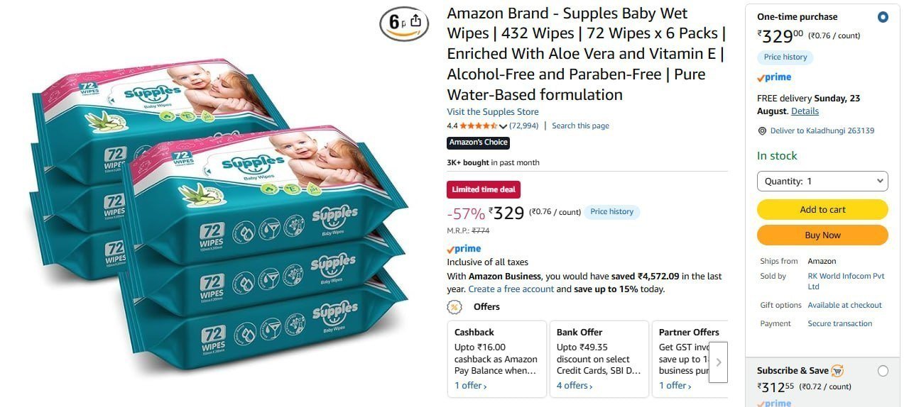 Baby Wet Wipes 432 Wipes 329