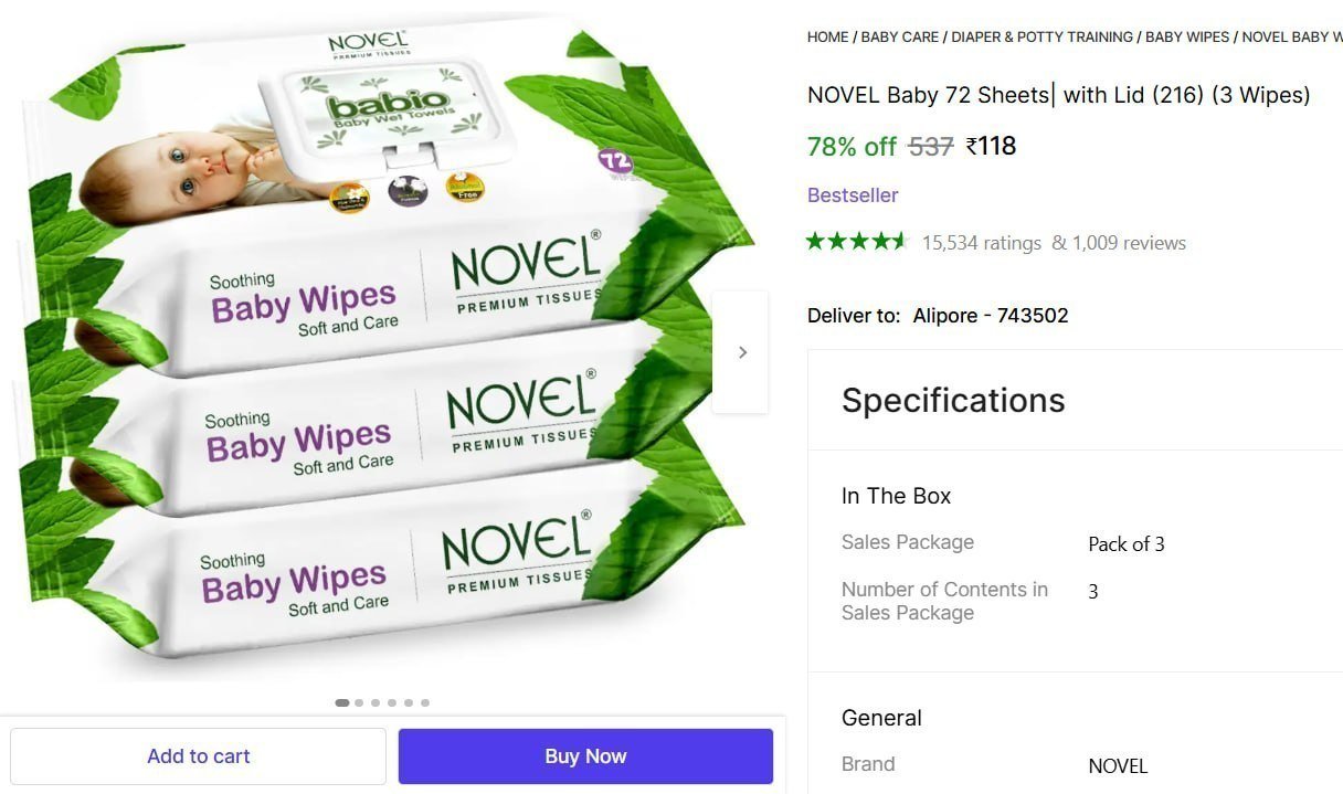 Baby Wipes 72 Sheets Pack Of 3 118