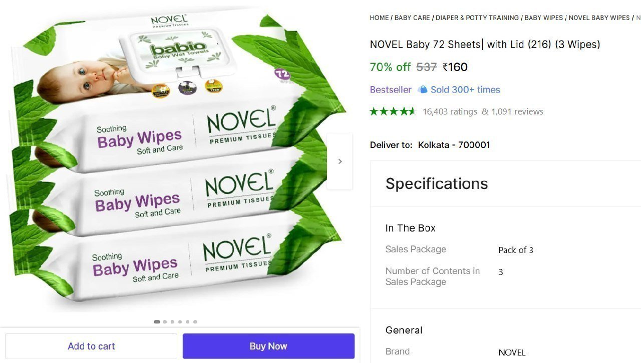 Baby Wipes 72 Sheets Pack Of 3 160
