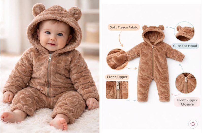 Babyzone Infants Kids Hooded Romper Available