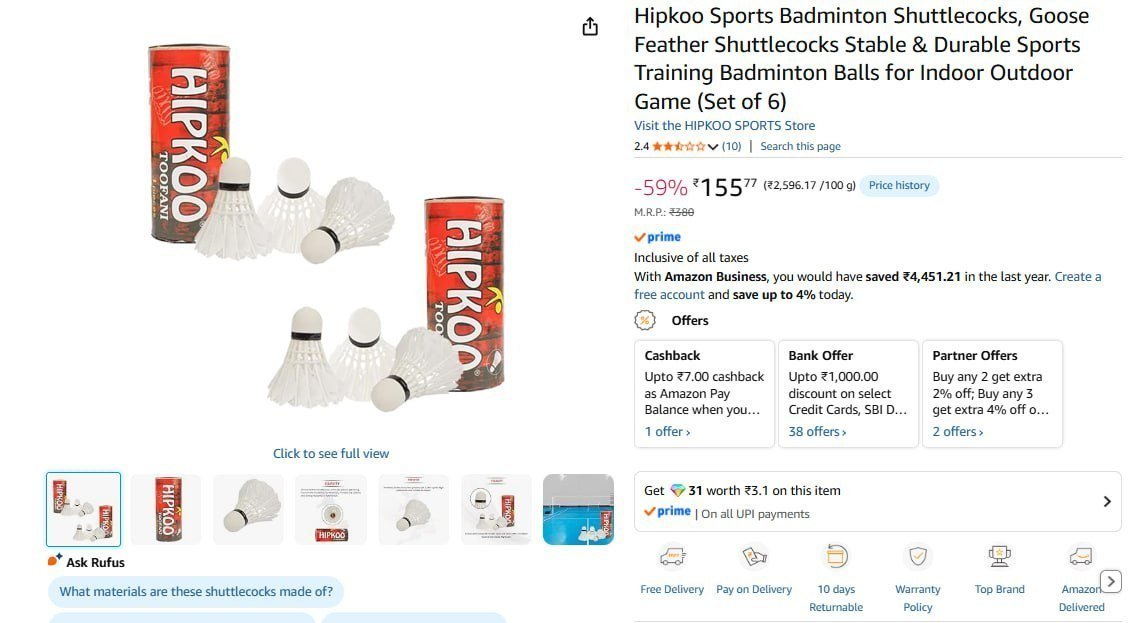 Badminton Shuttlecocks (set Of 6) 155