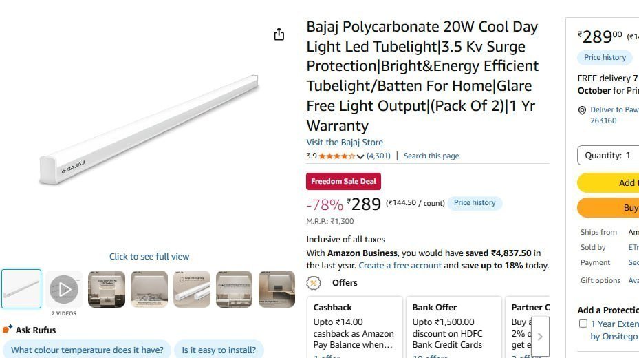 Bajaj 20w Cool Day Light Led Tubelight Pack O