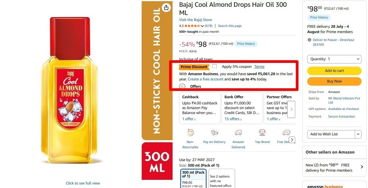 Bajaj Cool Almond Drops Hair Oil 300 Ml