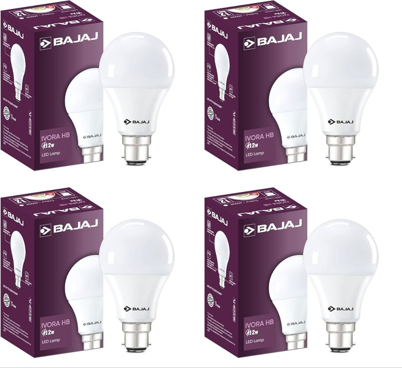 Bajaj Ivora Hb 12w Led Bulb B22 (pack Of 4 Cd
