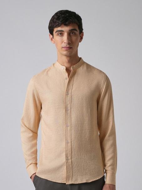 Banana Club Men Light Tan Plain Mandarin Coll