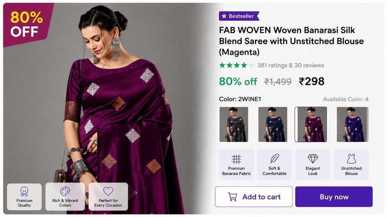 Banarasi Silk Blend Saree With Unstitched Blouse 2