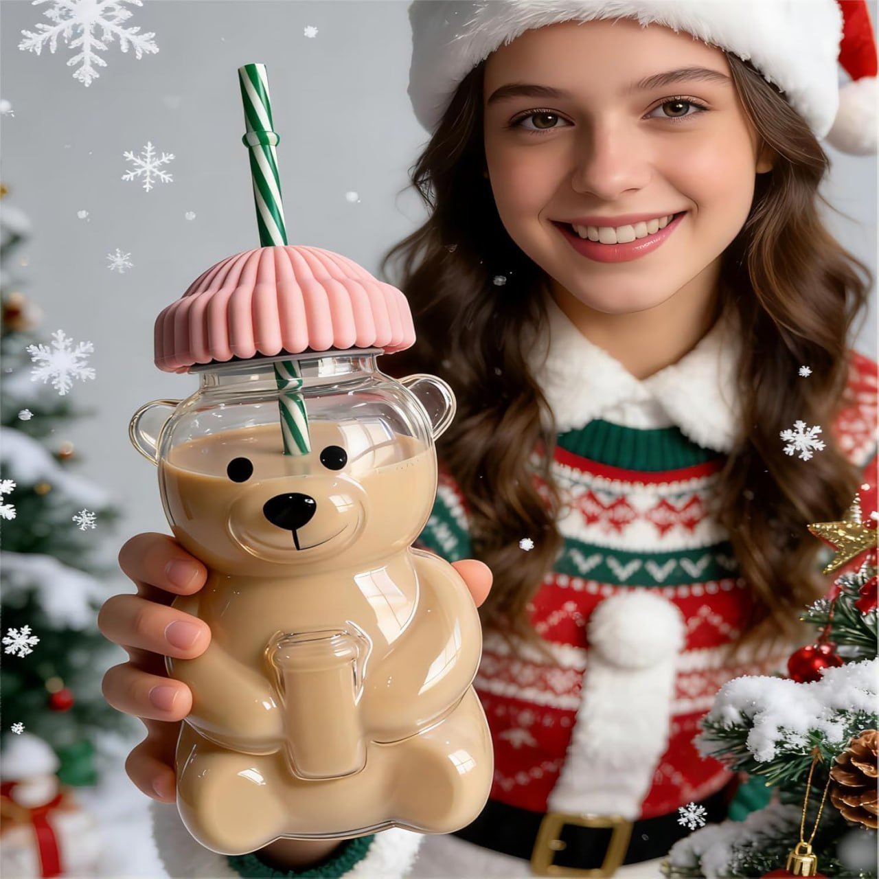 Bear Straw Cup Glass Tumbler 440 10