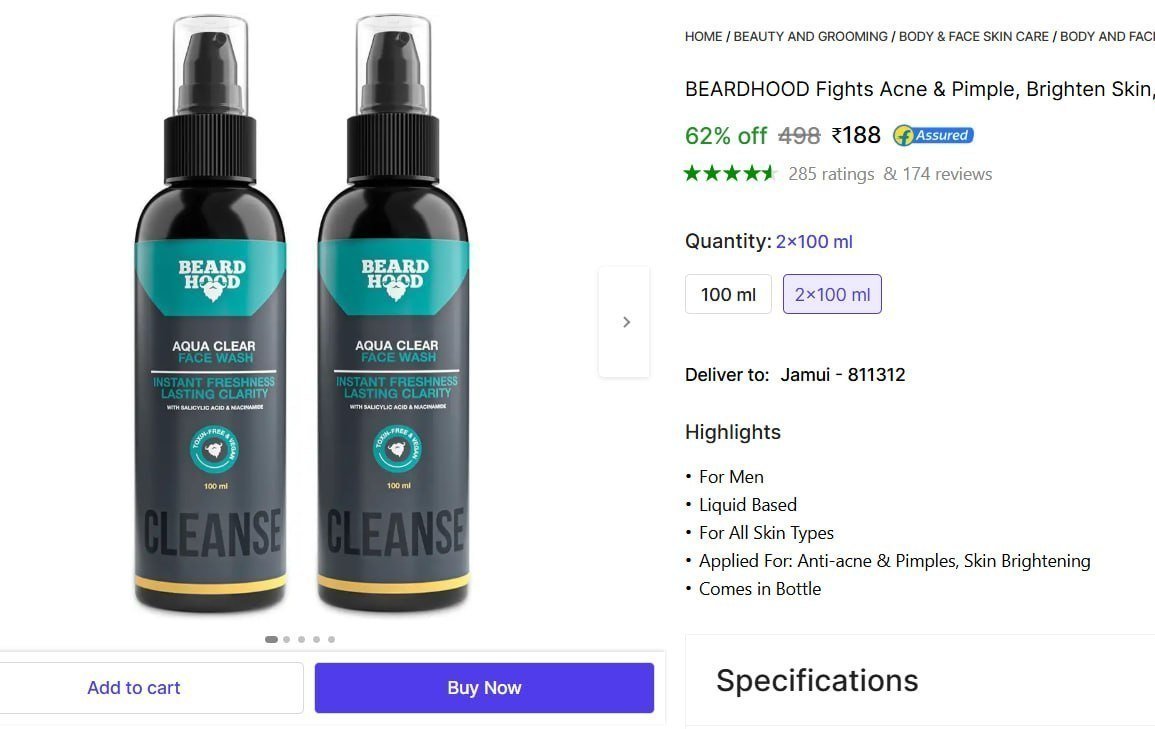 Beardhood Face Wash (200 Ml) 188