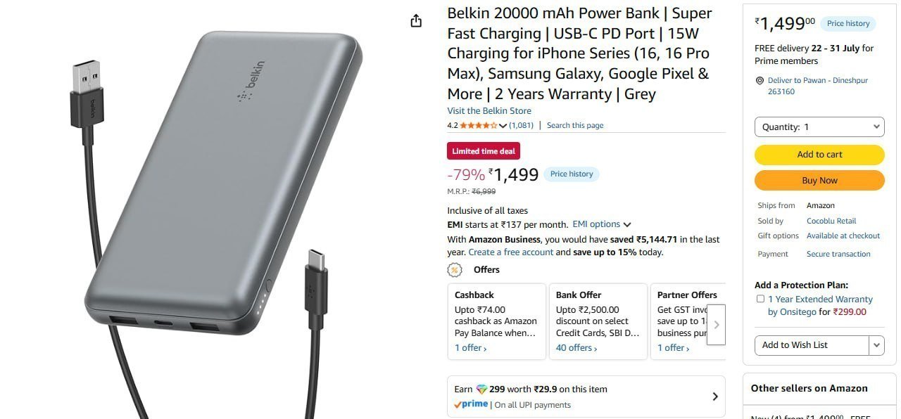 Belkin 20000 Mah 15w Power Bank 1499