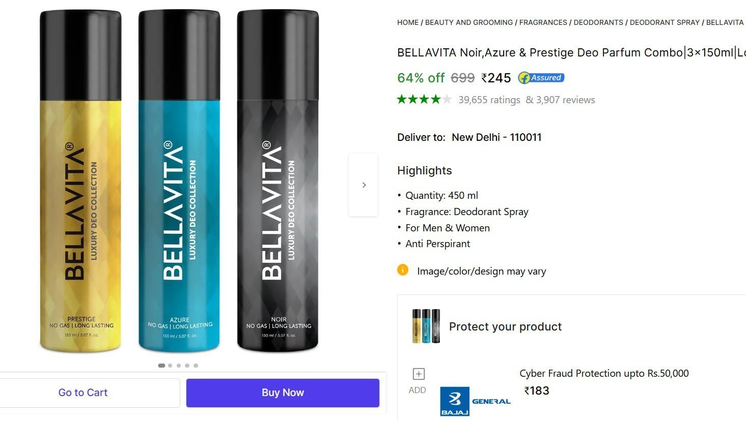 Bellavita Parfum Combo (450 Ml Pack Of 3) 245