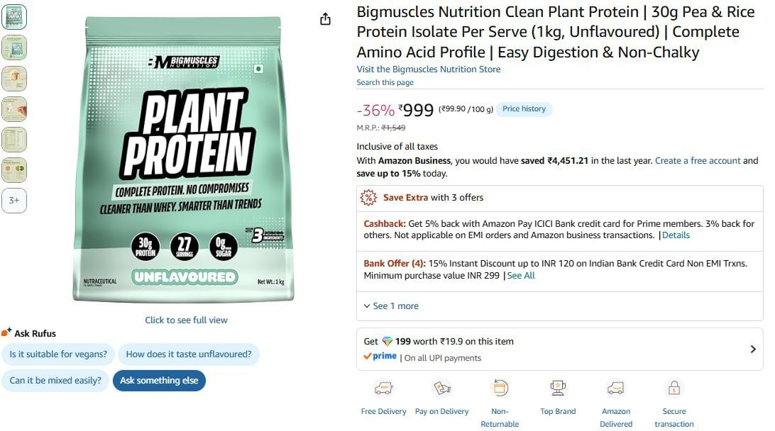 Bigmuscles Nutrition Clean Plant Protein - Un