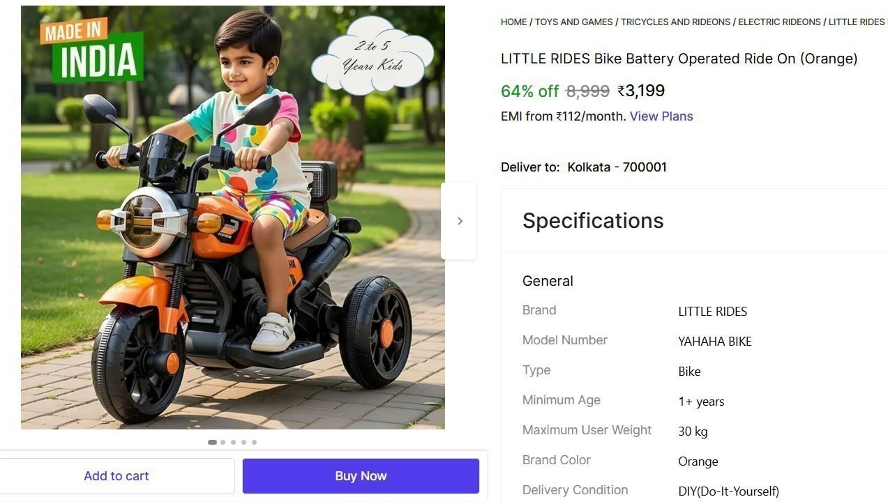 Bike Battery Operated Ride On (orange) 3199