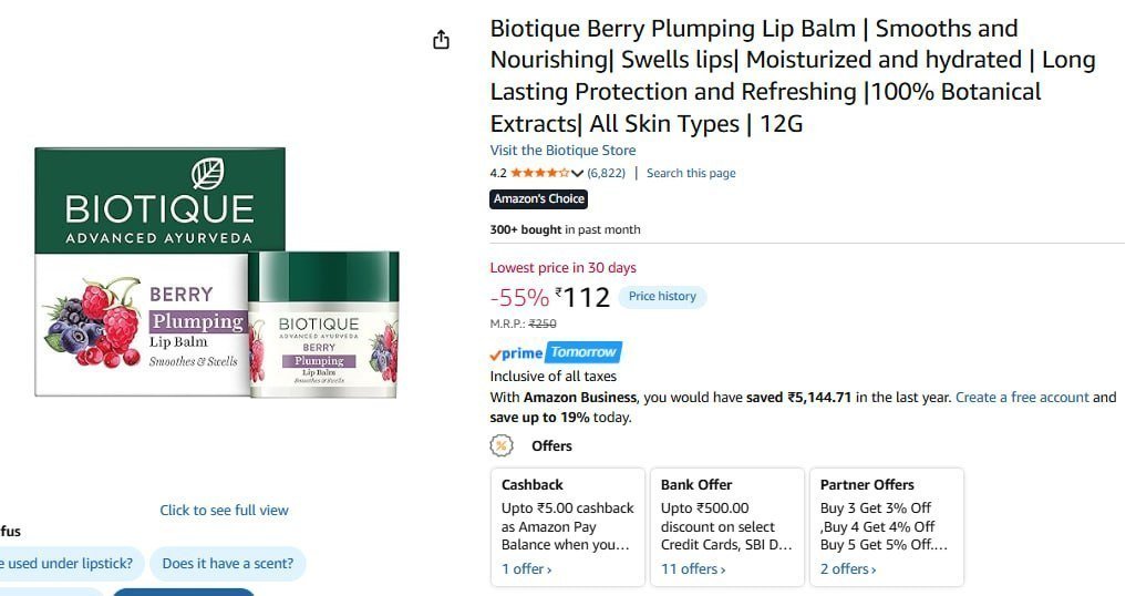 Biotique Berry Plumping Lip Balm 112
