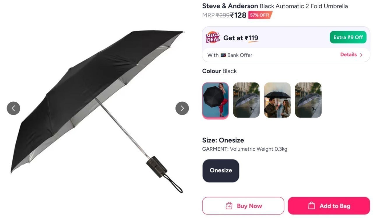 Black 2 Fold Umbrella 128uthalo Fasthar Baar 
