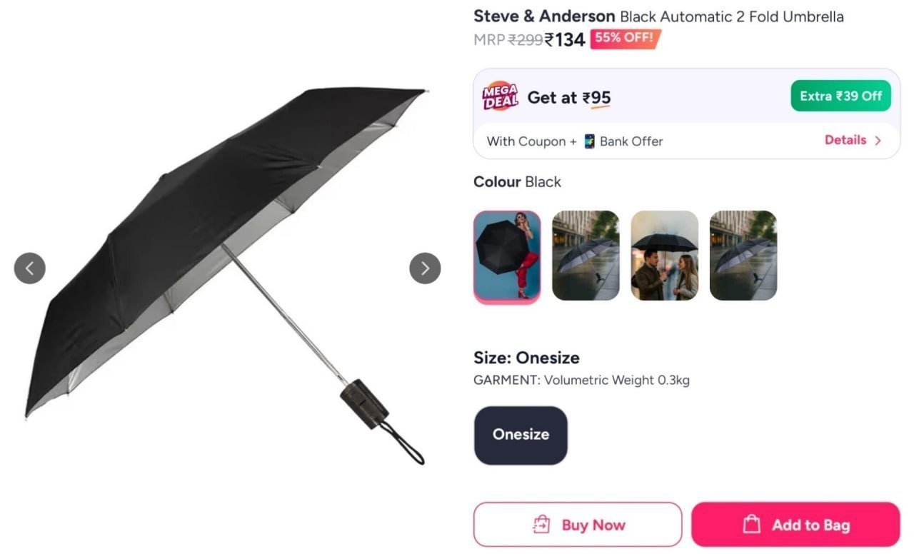 Black 2 Fold Umbrella 134