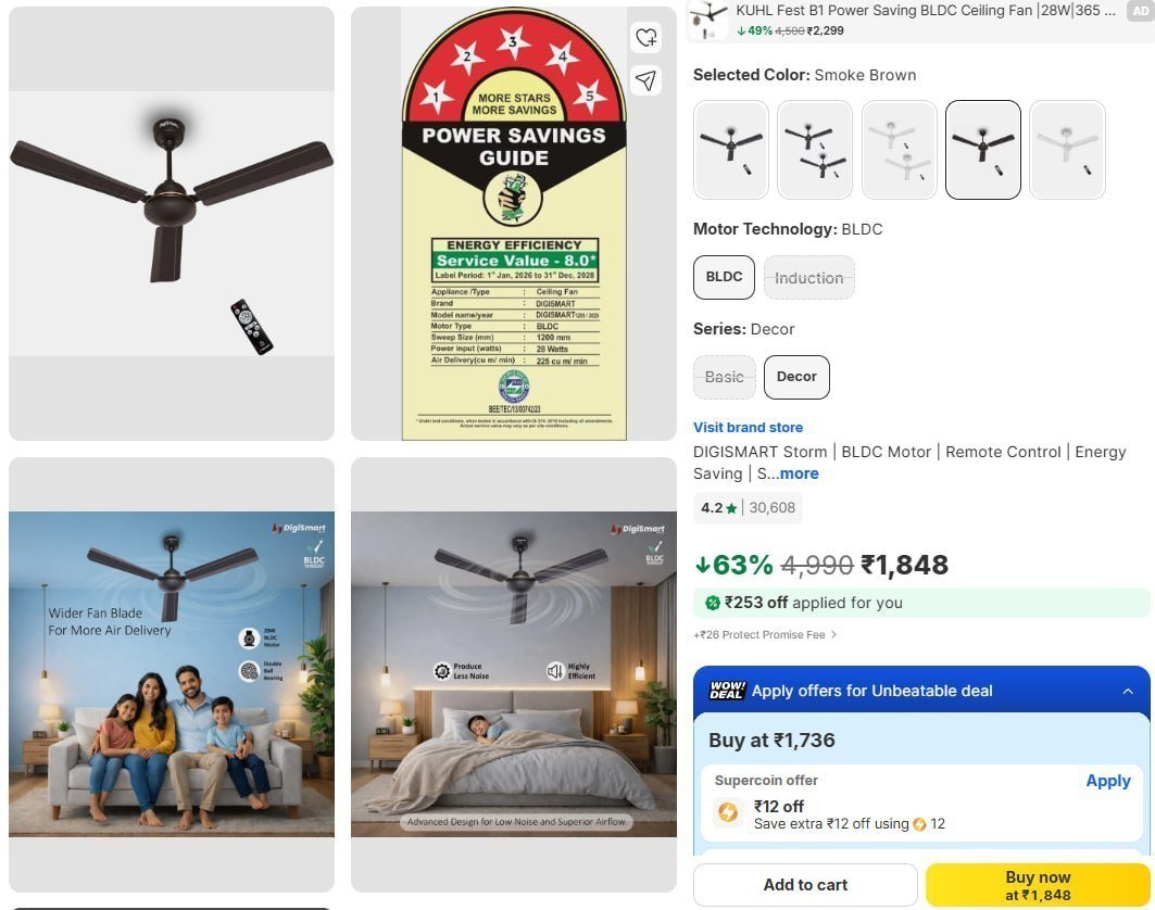 Bldc With Remote Ceiling Fan 1848