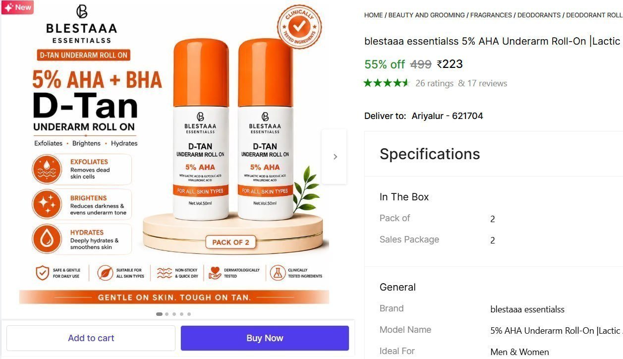 Blestaaa Essentialss 5 Aha Underarm Roll-on (50 Ml