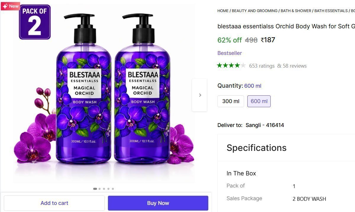 Blestaaa Essentialss Body Wash (600 Ml) 188