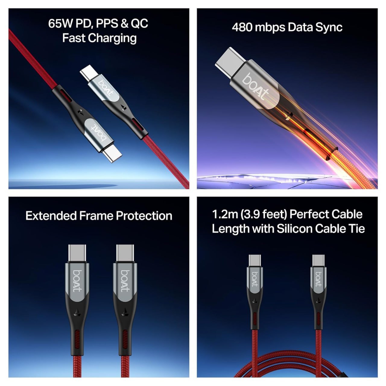 Boat Type C To C 65w Charging Cable 199
