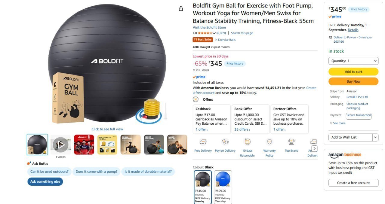 Boldfit Gym Ball (55cm) 345