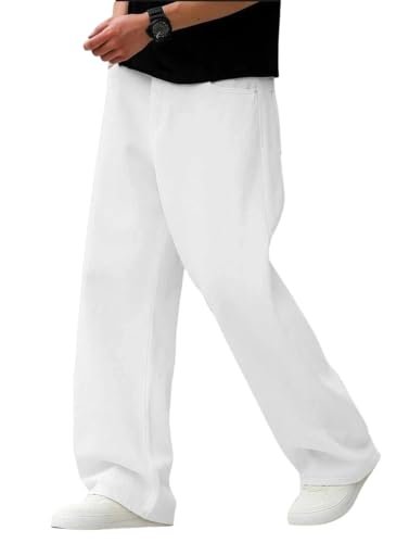 Boswud Men S Baggy Fit Mid Rise White Denim J