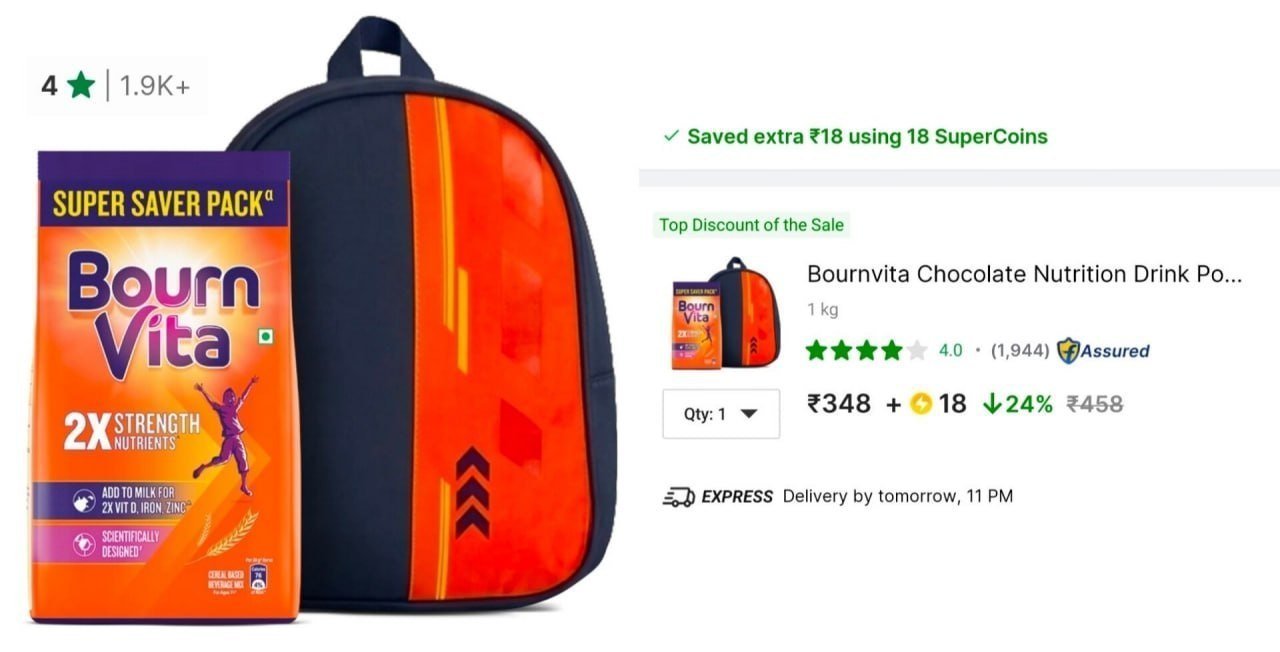 Bournvita (chocolate 1kg) With School Bag 348