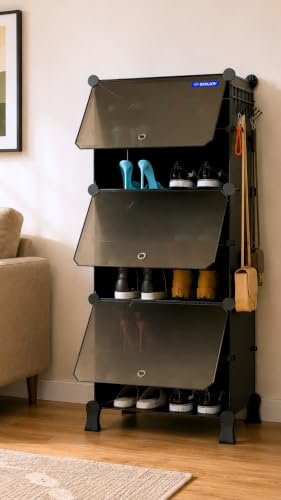 Boxjoy 6 Shelf Black Shoe Rack With 3 Doors 5