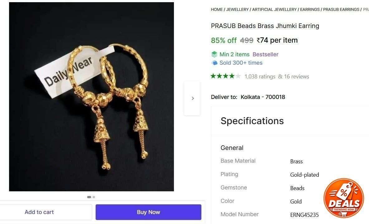 Brass Jhumki Earring At 74