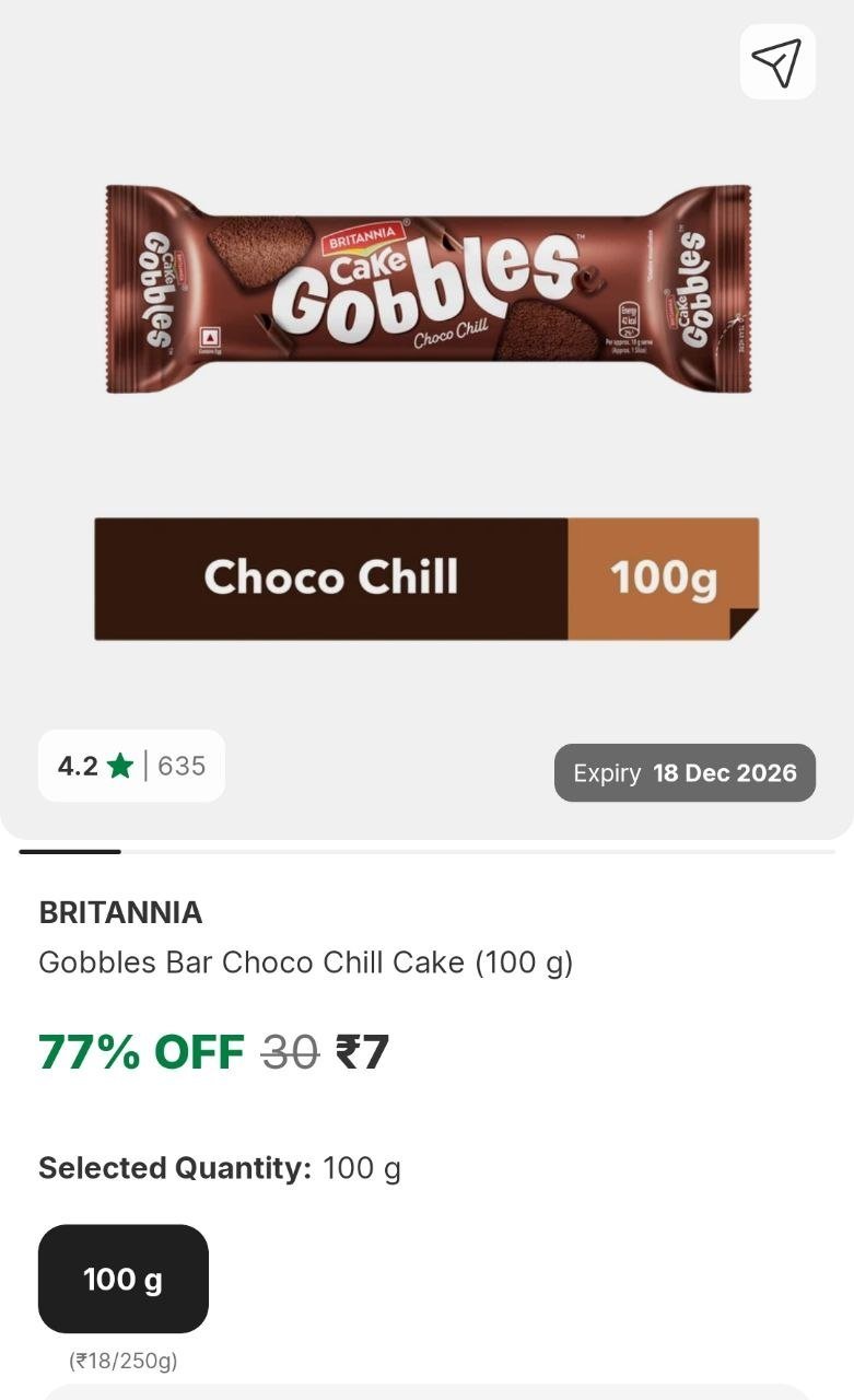 Britannia Gobbles Bar Choco Chill Cake - 100g