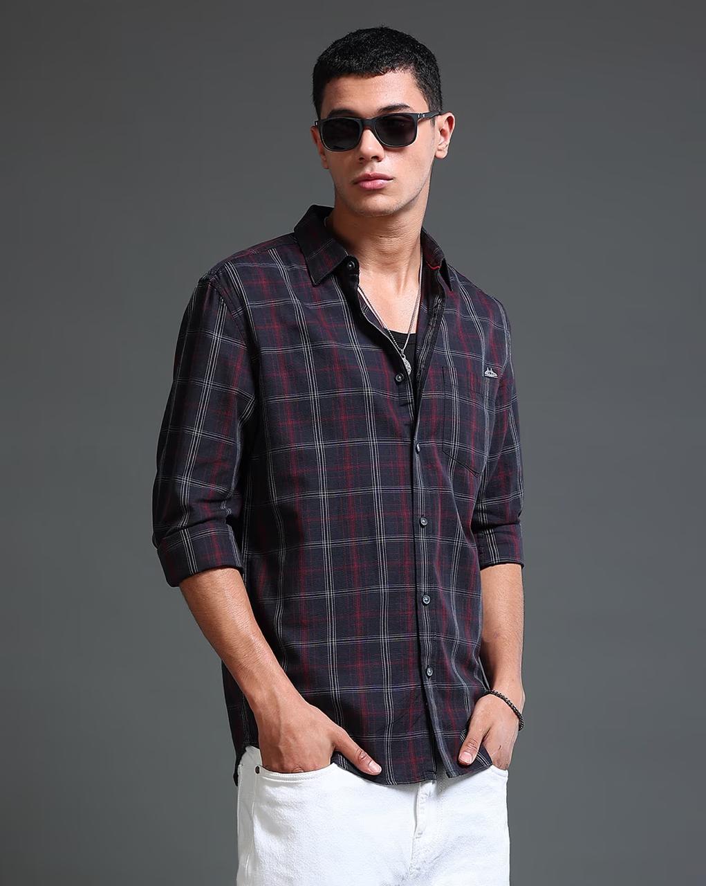 British Club Men Checked Slim Fit Shirt With Patch Pocketdeal 746