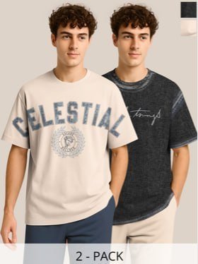 Bullmer Pack Of 2 Typography Printed Crew Nec