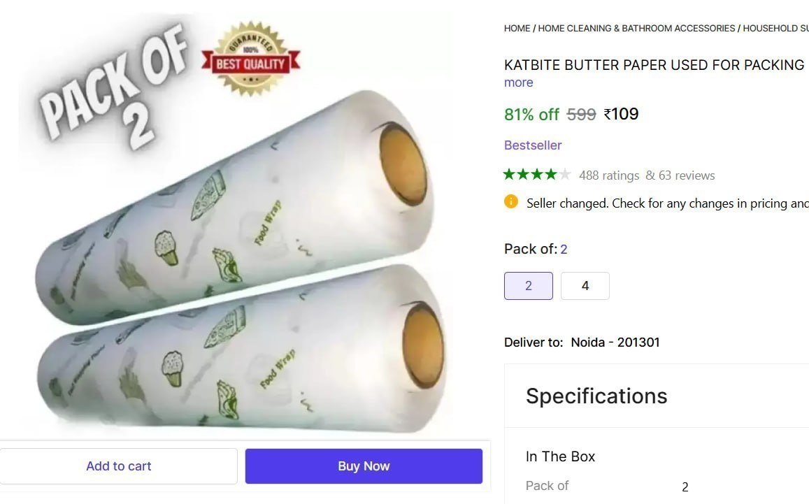 Butter Paper (pack Of 2 50 M) 109