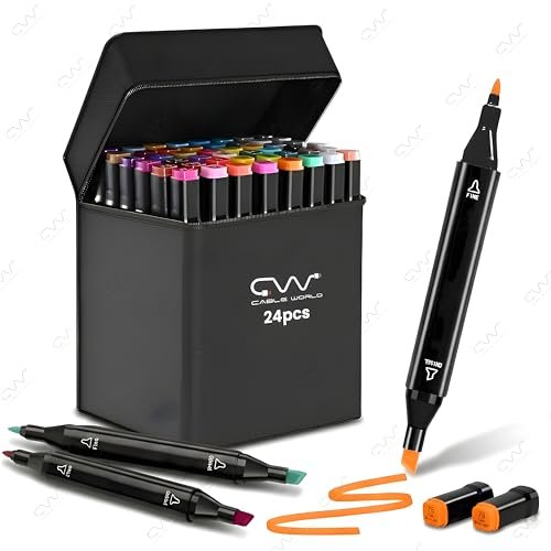 Cable World Dual Tips 24 Colors Markers Set A