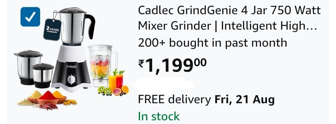 Cadlec 750 Watt Mixer Grinder At 1199