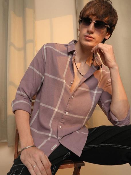 Cahoot Men Comfort Spread Collar Windowpane C