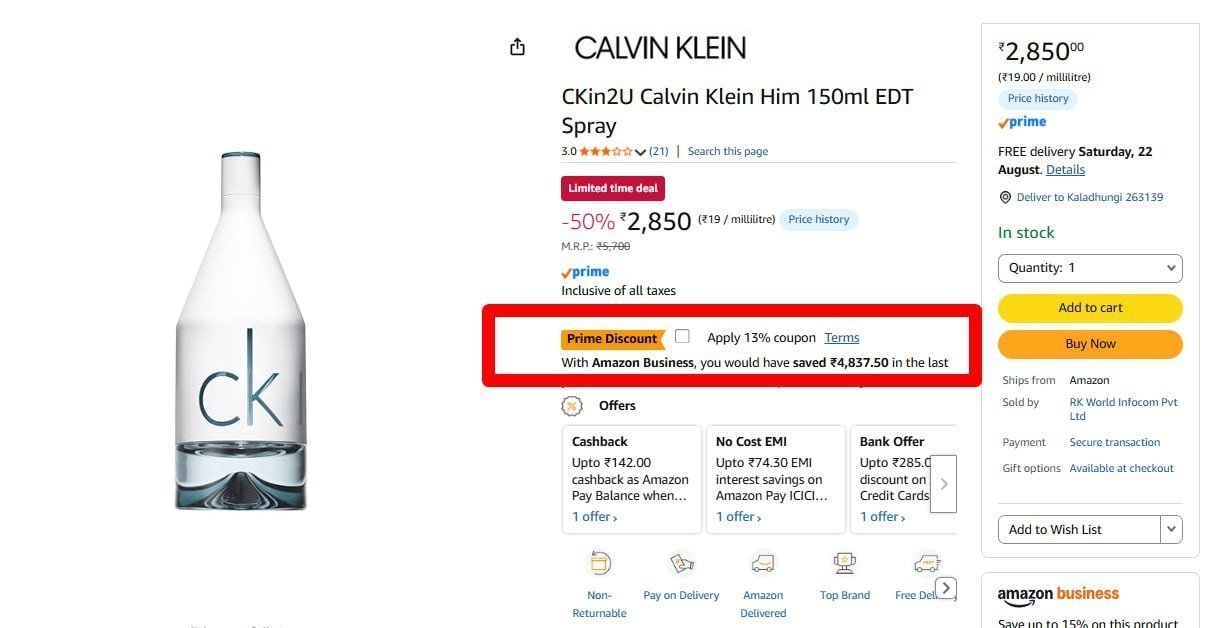 Calvin Klein Him 150ml Edt Spray 2 850 13