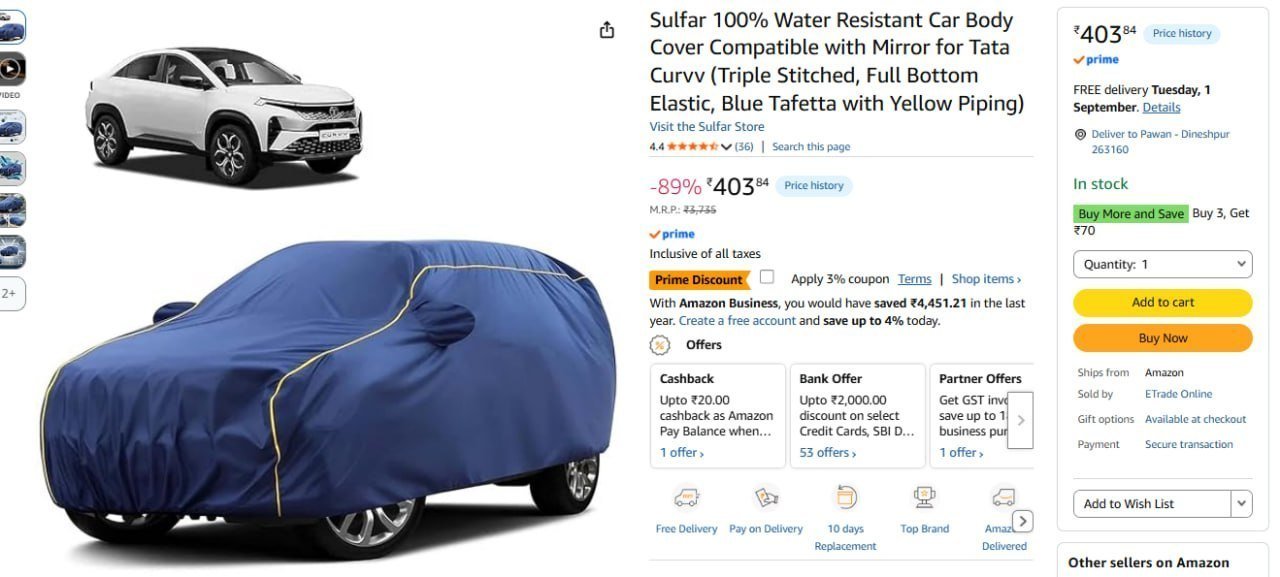 Car Body Cover For Tata Curvv 403