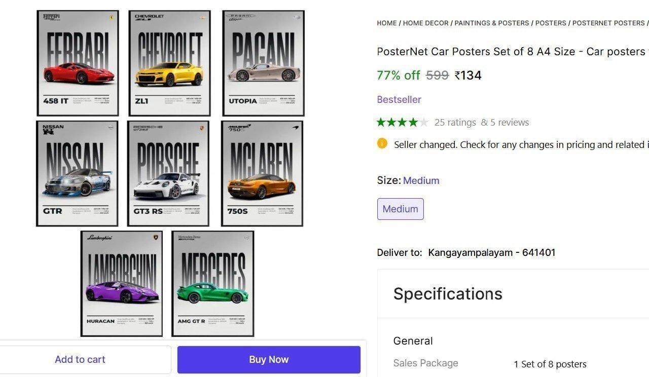 Car Posters Set Of 8 A4 Size 134