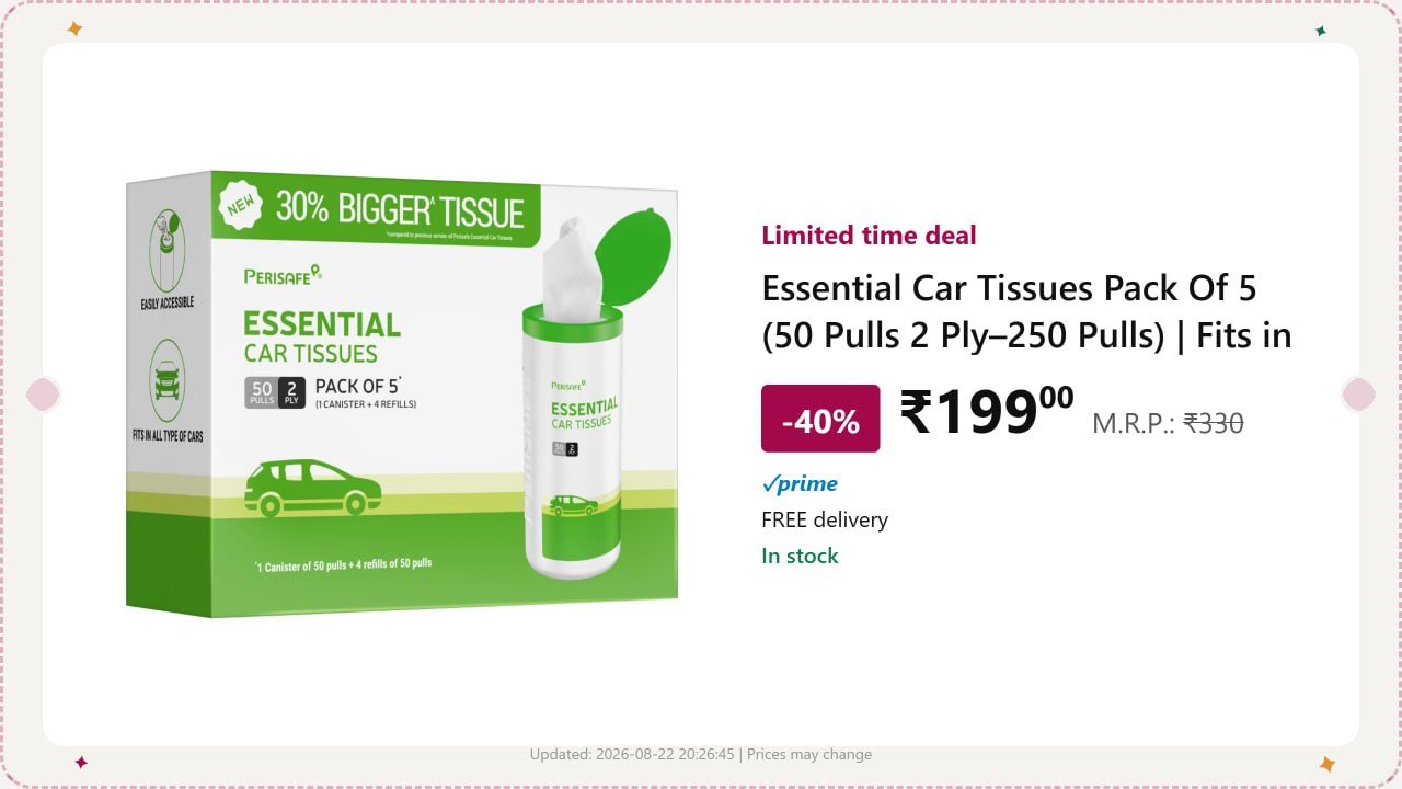 Car Tissues Pack Of 5 (50 Pulls 2 Ply250 Pull