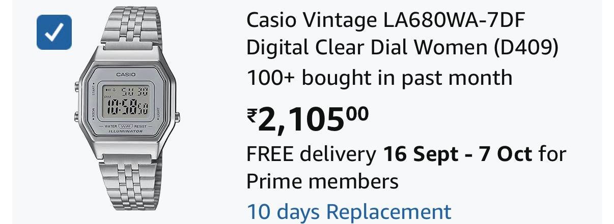Casio Vintage Digital Clear Dial Women 2105