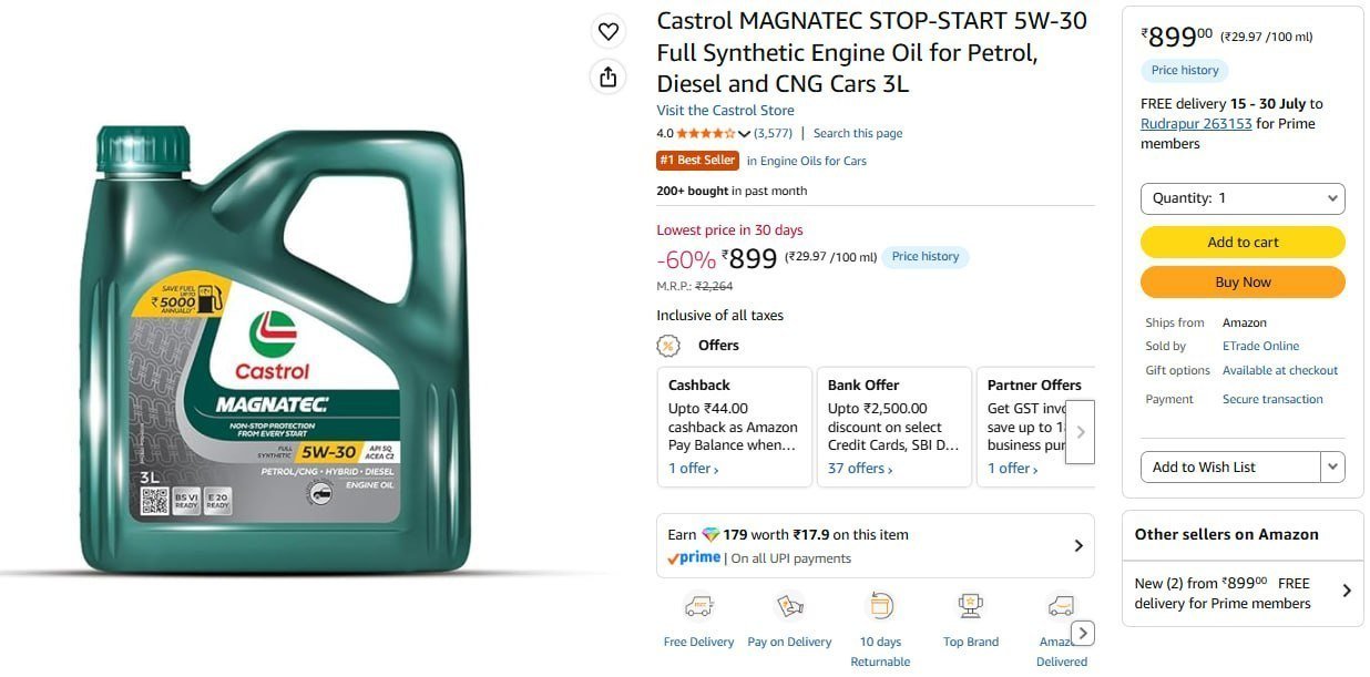 Castrol Magnatec Engine Oil For Cars 3l 899 B
