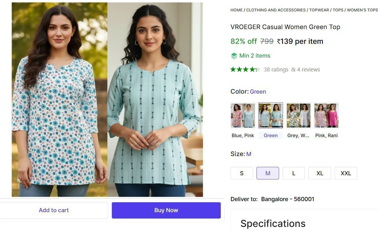 Casual Women Green Top 139 Min Buy - 2