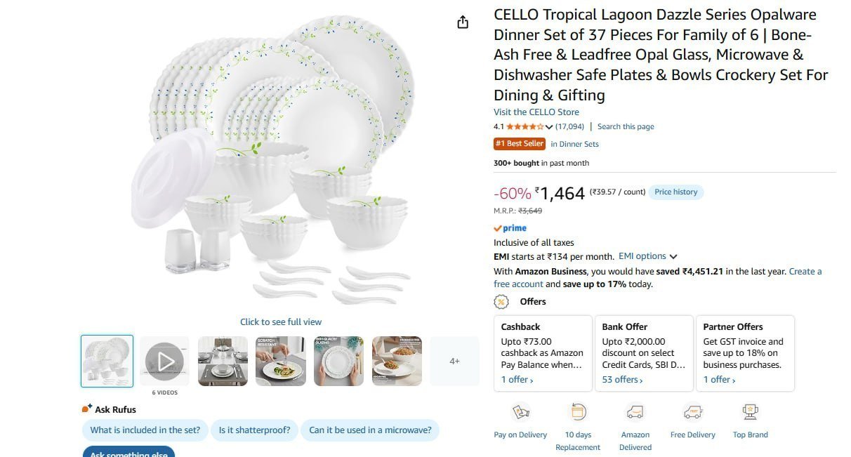 Cello Dinner Set Of 37 Pieces 1464