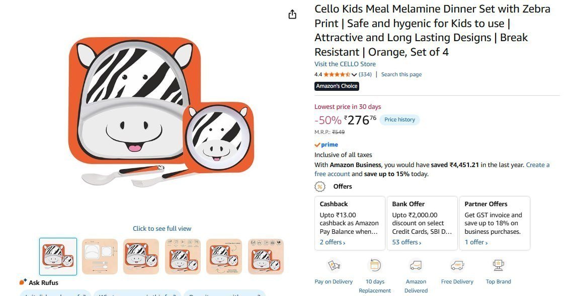 Cello Kids Meal Melamine Dinner Set Of 4 276