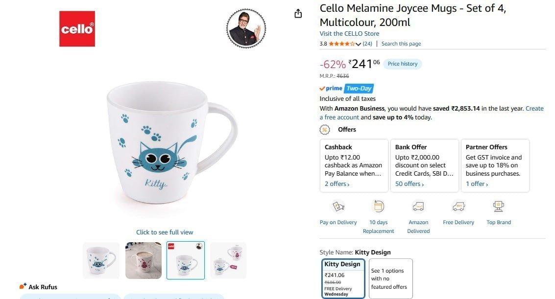Cello Melamine Joycee Mugs - Set Of 4 241