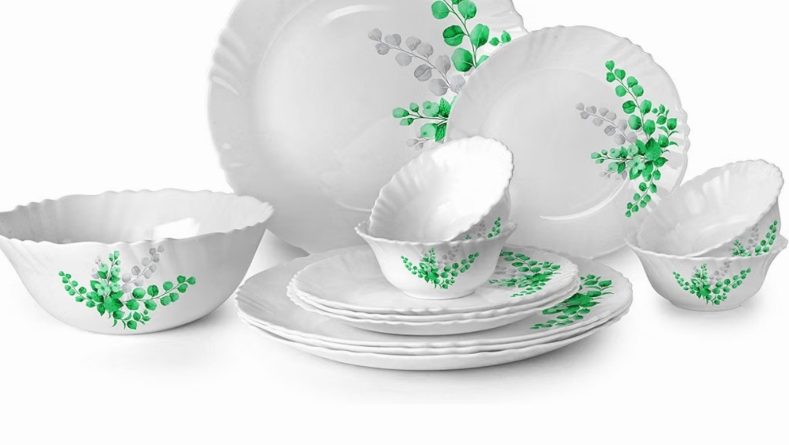 Cello Opalware Aqua Leaves Dinner Set Of 13 A