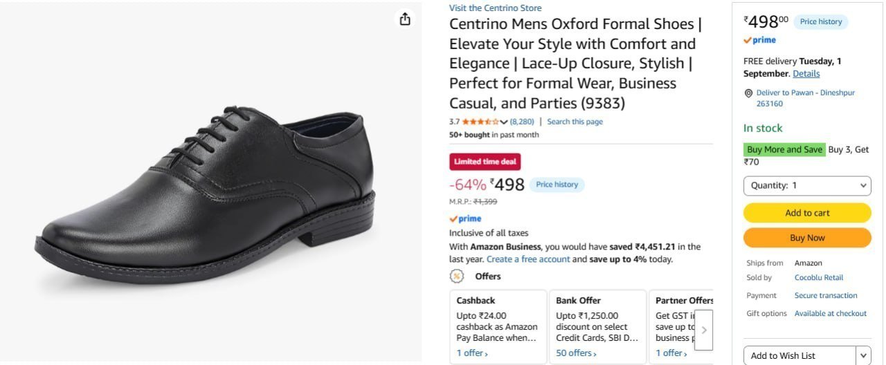 Centrino Mens Oxford Formal Shoes 498